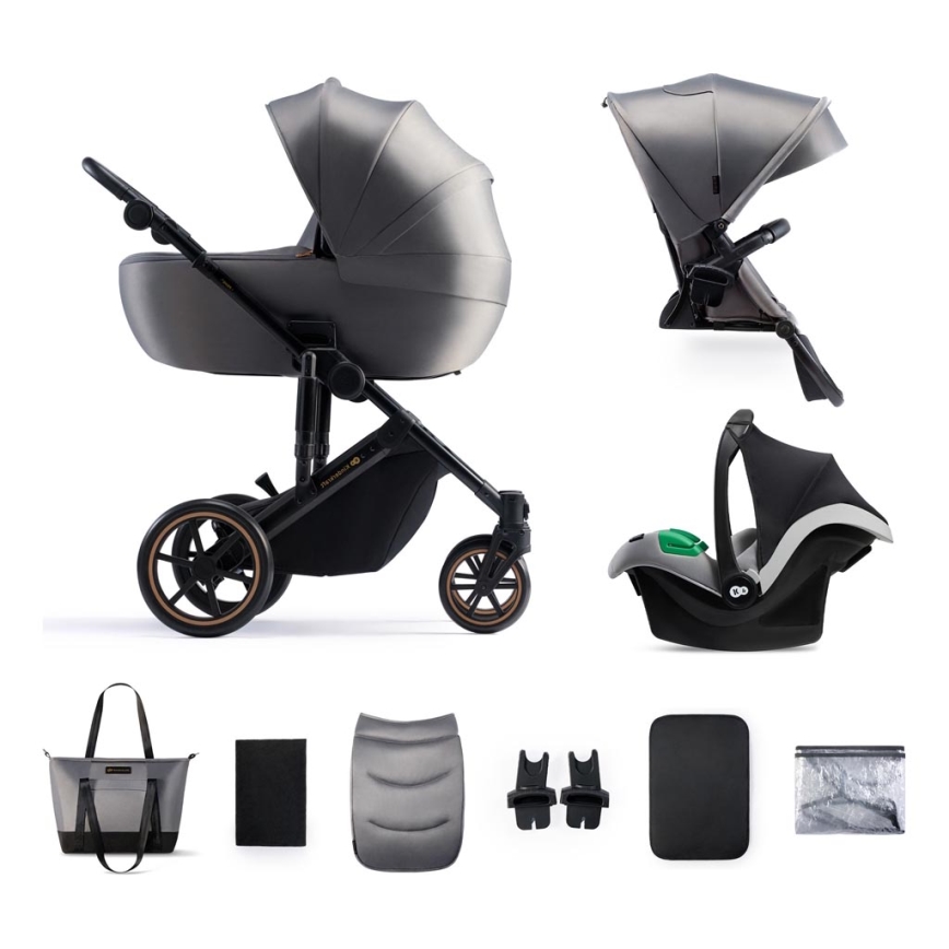 KINDERKRAFT SELECT - Kombinuotas vežimėlis 3in1 PRIME 2 Premium Shadow pilka + automobilio sėdynė
