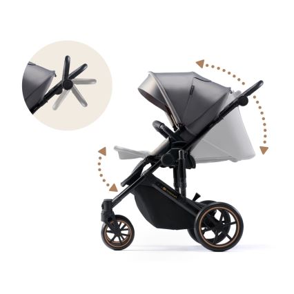 KINDERKRAFT SELECT - Kombinuotas vežimėlis 3in1 PRIME 2 Premium Shadow pilka + automobilio sėdynė