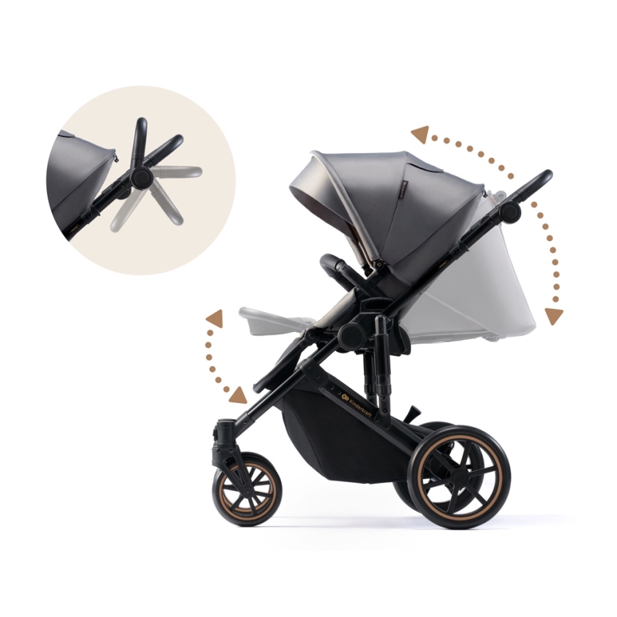 KINDERKRAFT SELECT - Kombinuotas vežimėlis 3in1 PRIME 2 Premium Shadow pilka + automobilio sėdynė