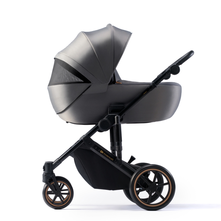 KINDERKRAFT SELECT - Kombinuotas vežimėlis 3in1 PRIME 2 Premium Shadow pilka + automobilio sėdynė