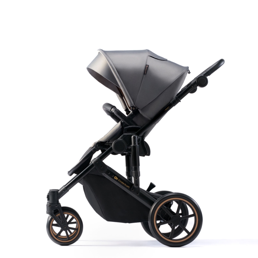 KINDERKRAFT SELECT - Kombinuotas vežimėlis 3in1 PRIME 2 Premium Shadow pilka + automobilio sėdynė