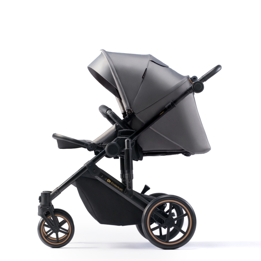 KINDERKRAFT SELECT - Kombinuotas vežimėlis 3in1 PRIME 2 Premium Shadow pilka + automobilio sėdynė