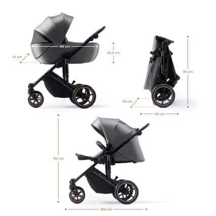 KINDERKRAFT SELECT - Kombinuotas vežimėlis 3in1 PRIME 2 Premium Shadow pilka + automobilio sėdynė