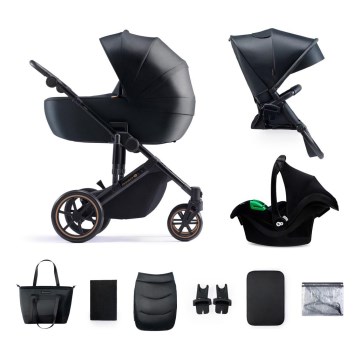KINDERKRAFT SELECT - Kombinuotas vežimėlis 3in1 PRIME 2 Premium Venezian juoda + automobilio sėdynė