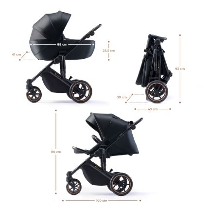 KINDERKRAFT SELECT - Kombinuotas 3in1 vežimėlis PRIME 2 Premium Venezian black + automobilinė kėdutė