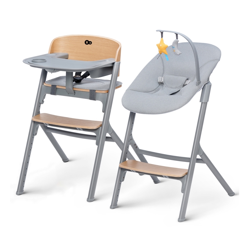 KINDERKRAFT SELECT - Vaikiška valgomojo kėdė 3in1 LIVY Premium ąžuolas + gultukas CALMEE