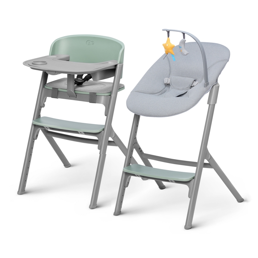 KINDERKRAFT SELECT - Vaikiška valgomojo kėdė 3in1 LIVY Premium Olive žalia + gultas CALMEE