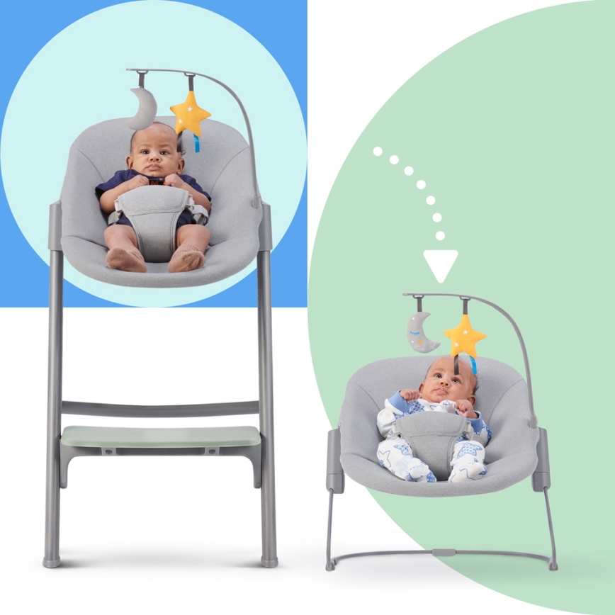 KINDERKRAFT SELECT - Vaikiška valgomojo kėdė 3in1 LIVY Premium Aster rausva + gultas CALMEE