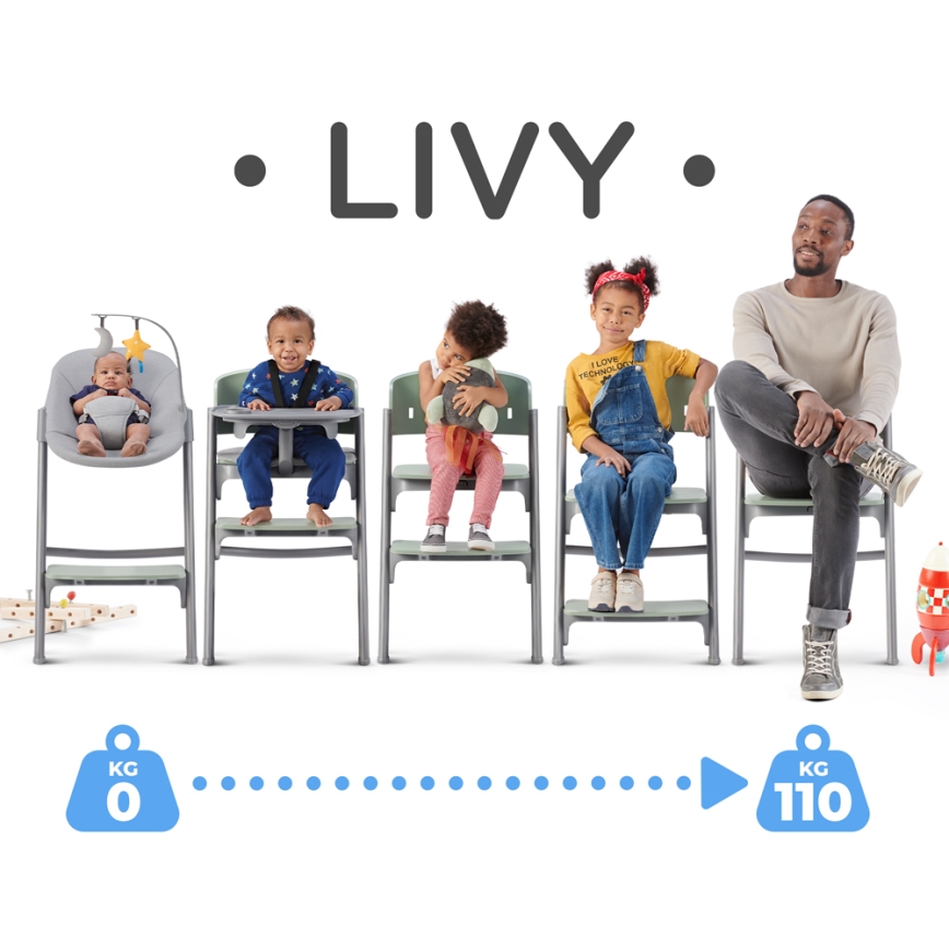 KINDERKRAFT SELECT - Vaikiška valgomojo kėdė 3in1 LIVY Premium Aster rausva + gultas CALMEE