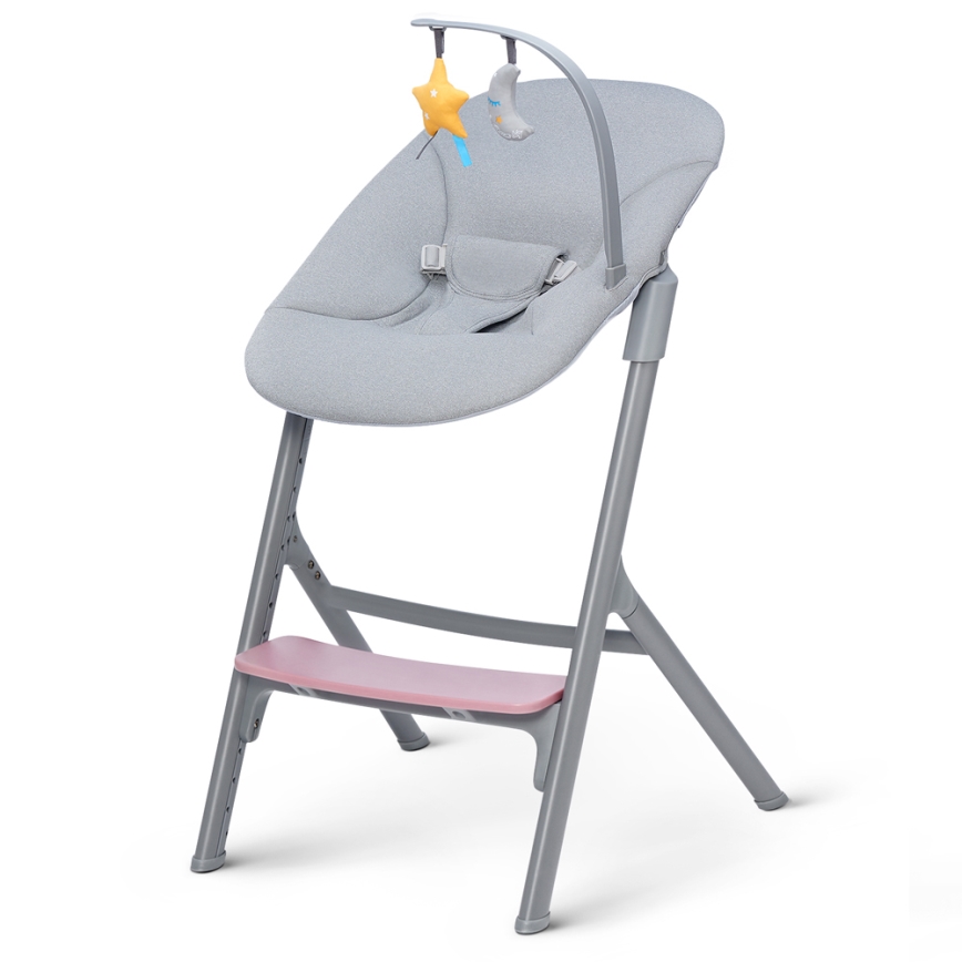 KINDERKRAFT SELECT - Vaikiška valgomojo kėdė 3in1 LIVY Premium Aster rausva + gultas CALMEE