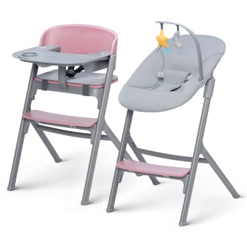 KINDERKRAFT SELECT - Vaikiška valgomojo kėdutė 3 viename LIVY Premium Aster pink + kūdikio gultukas CALMEE
