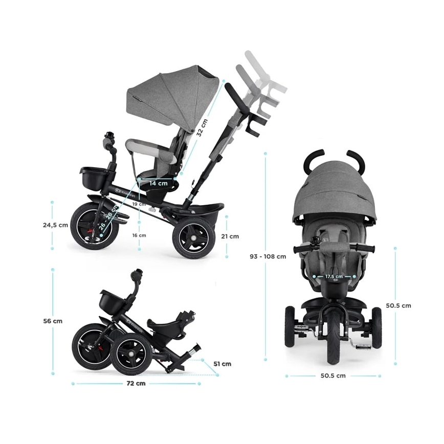 KINDERKRAFT - Vaikiškas triratis 5in1 SPINSTEP pilkas