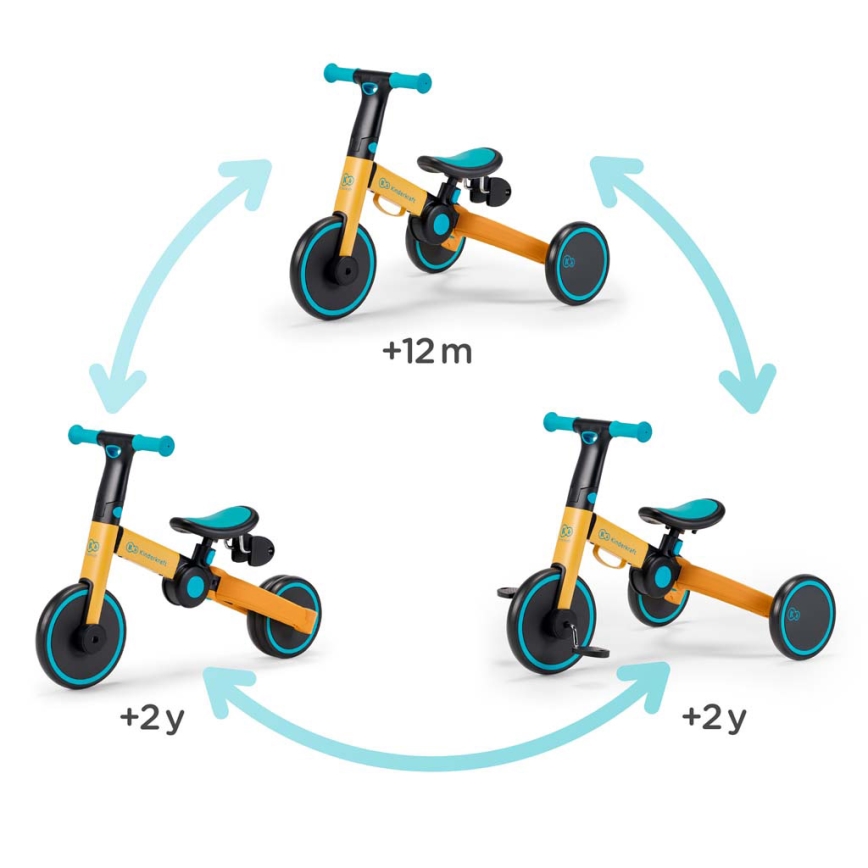 KINDERKRAFT - Vaikiškas triratukas 3in1 4TRIKE geltona/tirkizinė