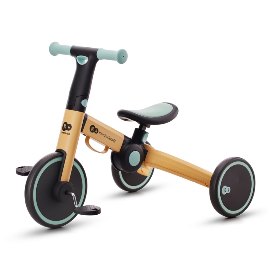 KINDERKRAFT - Vaikiškas stumiamas dviratis 3in1 4TRIKE geltona/Mėtinė