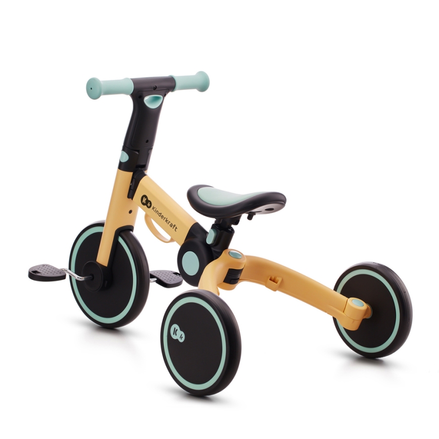 KINDERKRAFT - Vaikiškas stumiamas dviratis 3in1 4TRIKE geltona/Mėtinė