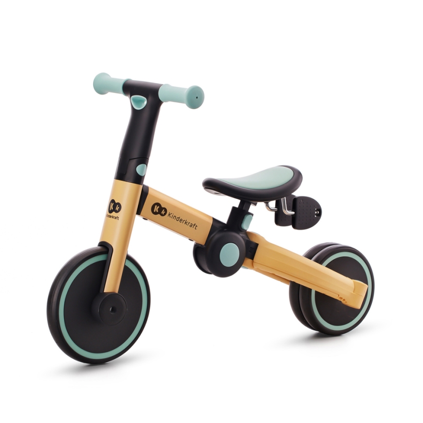 KINDERKRAFT - Vaikiškas stumiamas dviratis 3in1 4TRIKE geltona/Mėtinė