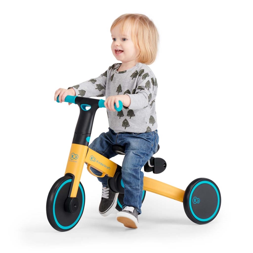 KINDERKRAFT - Vaikiškas stumiamas dviratis 3in1 4TRIKE geltona/turkis