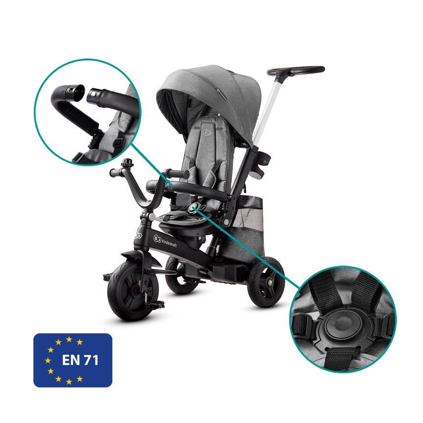 KINDERKRAFT - Vaikiškas triratukas 5v1 EASYTWIST pilkas/juodas