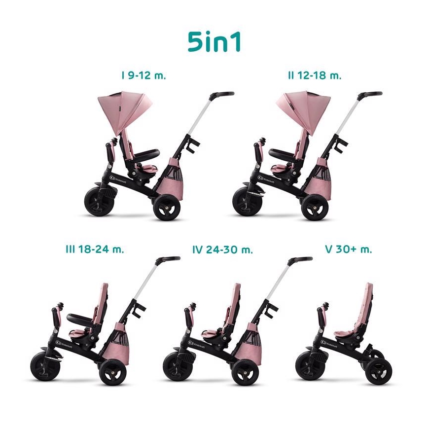 KINDERKRAFT - Vaikiškas triratukas 5v1 EASYTWIST rožinis/juodas