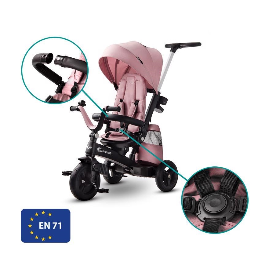 KINDERKRAFT - Vaikiškas triratukas 5v1 EASYTWIST rožinis/juodas