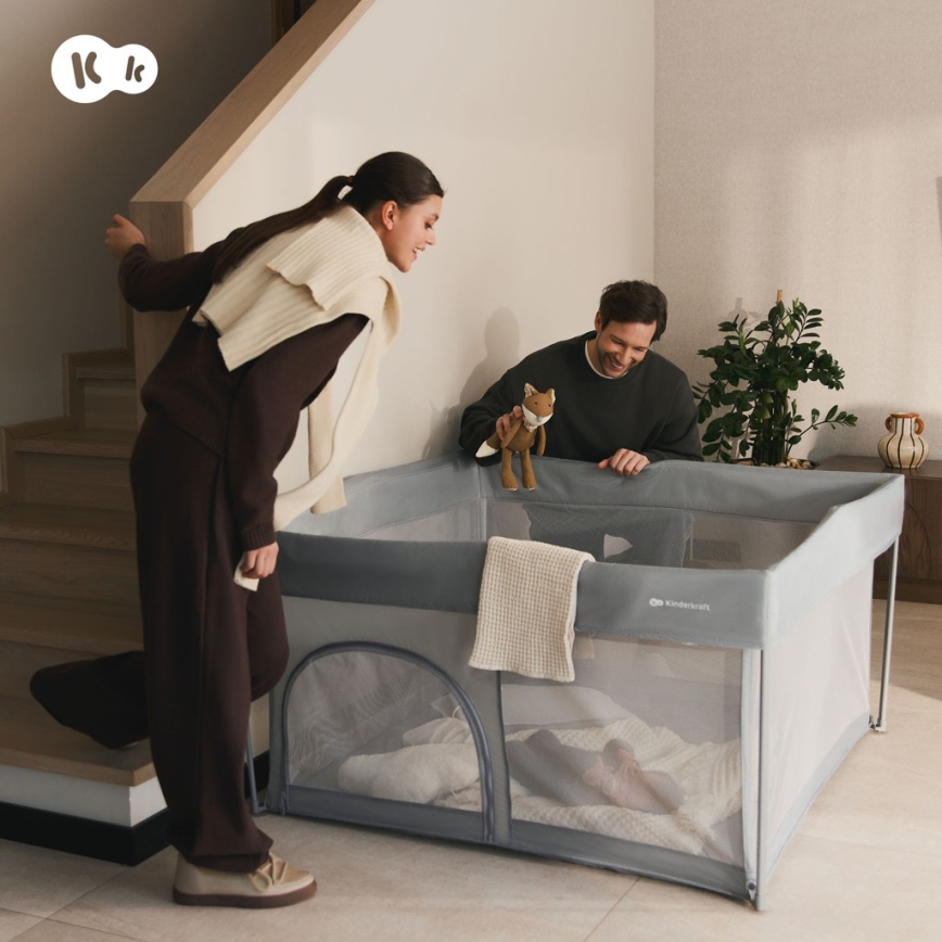 KINDERKRAFT - Vaikiškas žaidimų aptvaras ZIKI, pilkas