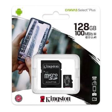 Kingston - MicroSDXC 128GB Canvas Select Plus U1 100MB/s + SD adapteris