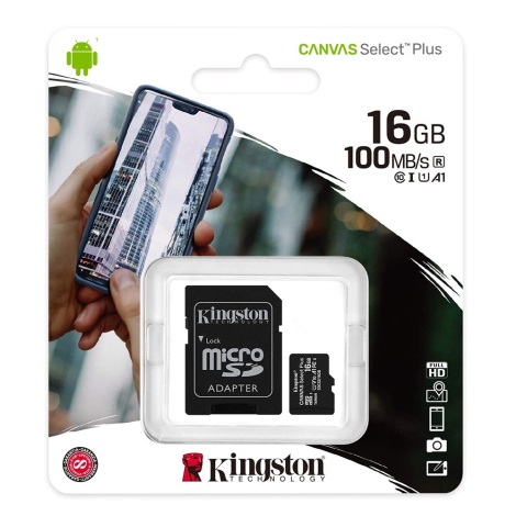 Kingston SDCS2/16GB - MicroSDHC 16GB Canvas Select Plus U1 80MB/s + SD adapteris