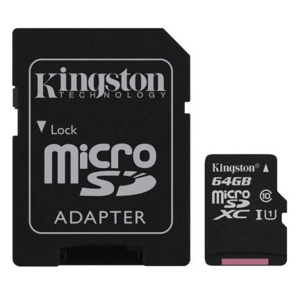 Kingston SDCS2/64GB - MicroSDXC 64GB Canvas Select Plus U1 100MB/s + SD adapteris