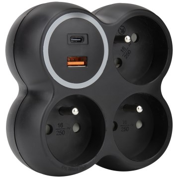 Kištukinė juosta 3x 15A USB A+C juoda