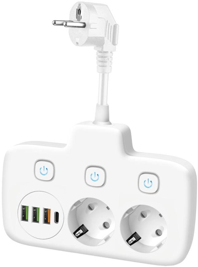 Kištukinio lizdo skirstytuvas su jungikliu LINEA 2x230V + 4xUSB A/C SCHUKO balta