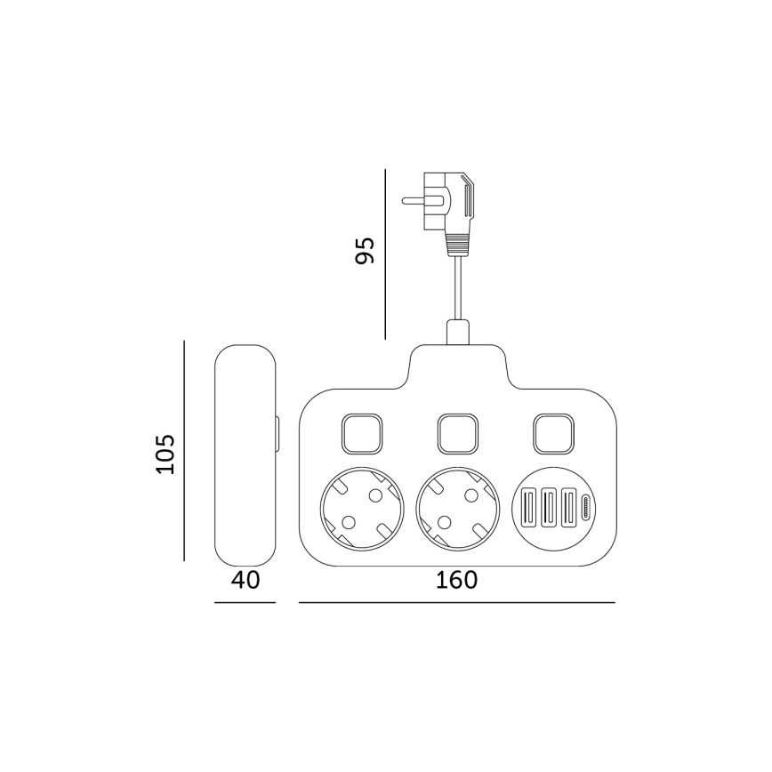 Kištukinio lizdo skirstytuvas su jungikliu LINEA 2x230V + 4xUSB A/C SCHUKO juoda