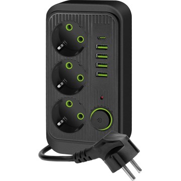 Kištukinio lizdo skirstytuvas su jungikliu LINEA 3x230V + 5xUSB A/C SCHUKO 3 m juoda