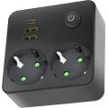 Kištukų juosta su jungikliu LINEA 2x230V + 3xUSB A/C SCHUKO juoda