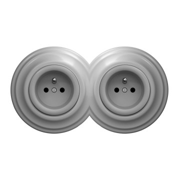 Kliklap - Dviguba retro namų elektros rozetė su rėmeliu 230V pilka