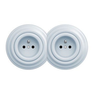 Kliklap - Dviguba retro namų rozetė su rėmeliu, 230 V, mėlyna