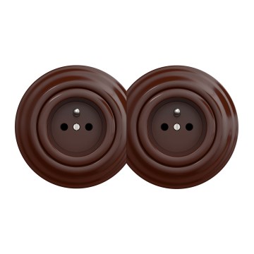 Kliklap - Dviguba retro namų rozetė su rėmeliu 230V ruda