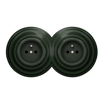 Kliklap - Dviguba retro namų rozetė su rėmeliu 230V žalia