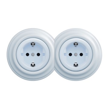 Kliklap - Dviguba retro namų rozetė su rėmeliu SCHUKO 230V mėlyna