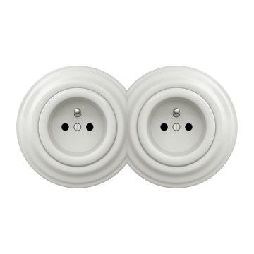 Kliklap - Dviguba retro rozetė namams su rėmeliu 230V balta