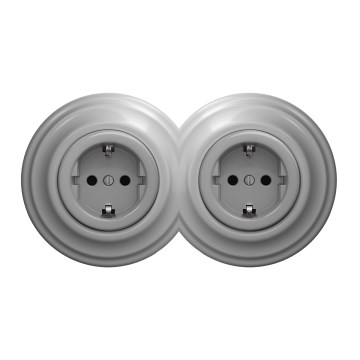 Kliklap - Dviguba retro rozetė namams su rėmeliu SCHUKO 230V pilka