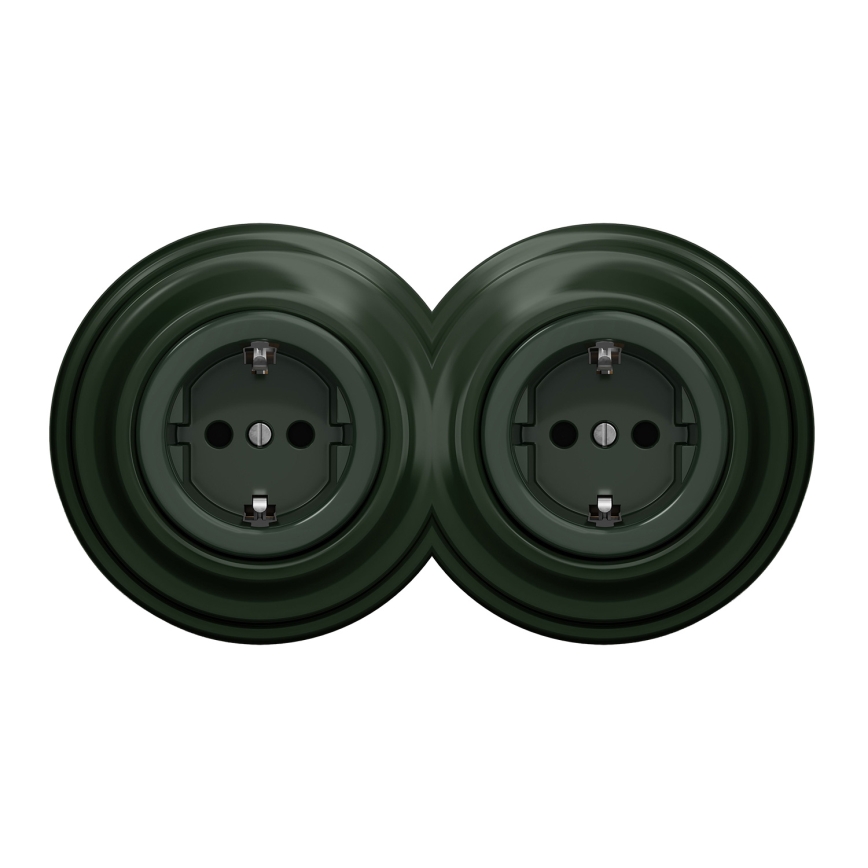 Kliklap - Dviguba retro rozetė namams su rėmeliu SCHUKO 230V žalia