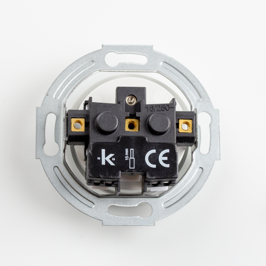 Kliklap - dviguba retro rozetė su rėmeliu, 230 V, sniego baltos spalvos