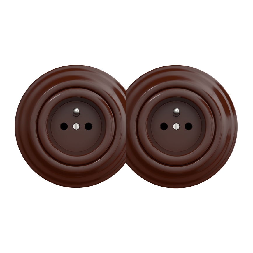 Kliklap - dvigubas retro lizdas su rėmeliu, 230 V, rudas