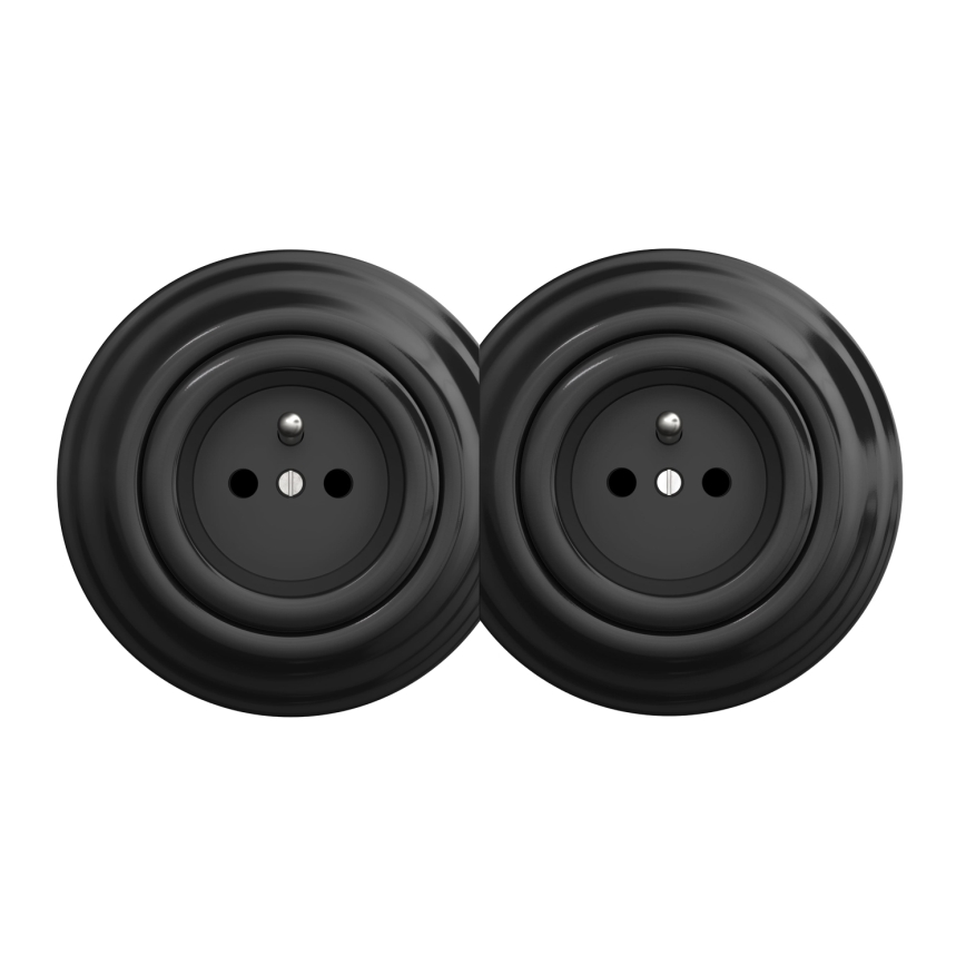Kliklap - Dvigubas retro namų elektros lizdas su rėmeliu Nr. 1, juodas