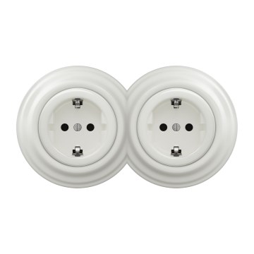 Kliklap - Dvigubas retro namų lizdas su rėmeliu SCHUKO 230V/16A baltas