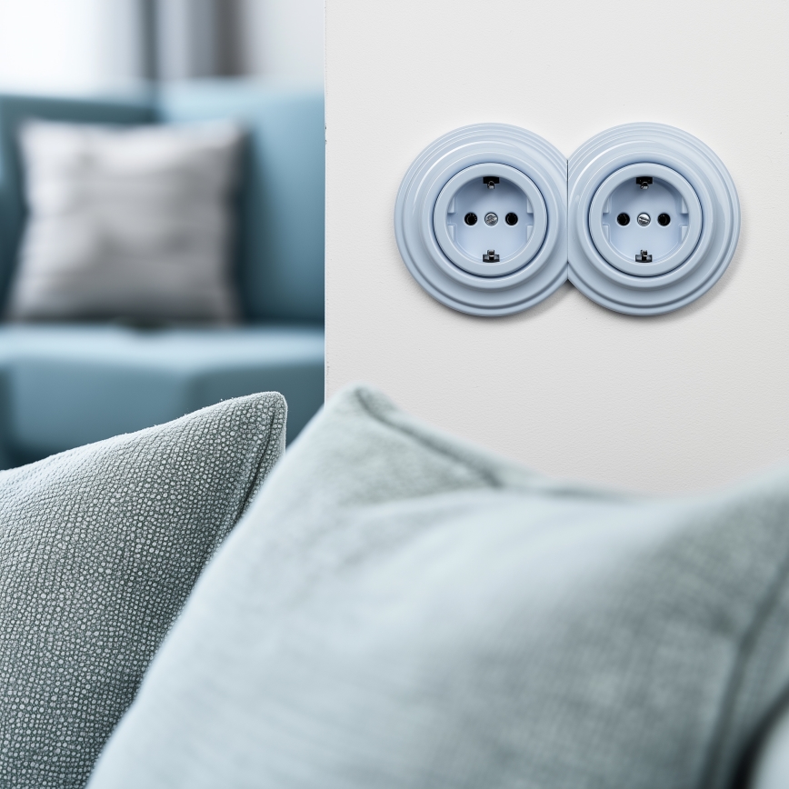 Kliklap - Dvigubas retro namų lizdas su SCHUKO rėmeliu 230V, mėlynas