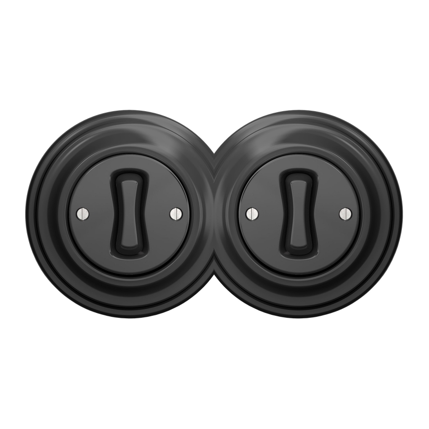 Kliklap - dvigubas retro vienpolinis jungiklis su rėmeliu Nr. 1, antracito spalvos