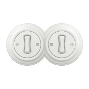 Kliklap - Dvigubas retro vienpolinis jungiklis su rėmeliu Nr. 1 sniego balta