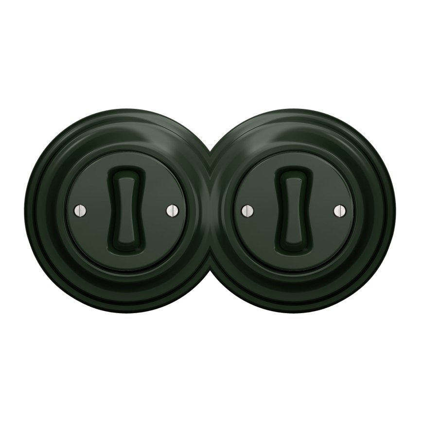 Kliklap - Dvigubas retro vienpolinis jungiklis su rėmeliu Nr. 1, žalias