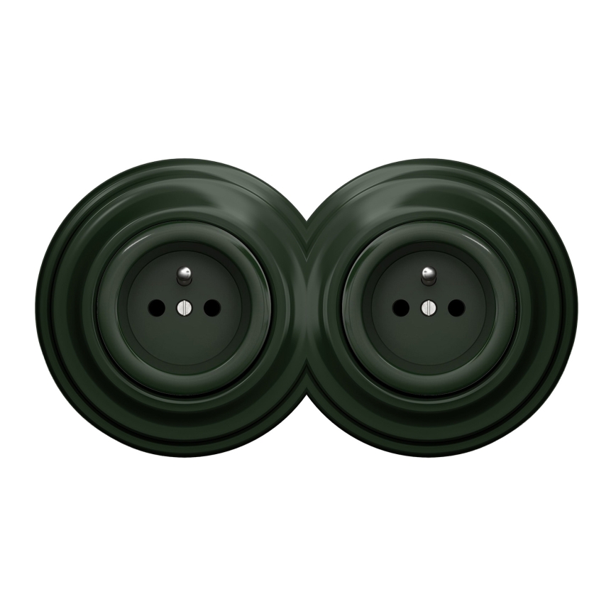 Kliklap - Dvikontaktė retro rozetė su rėmeliu, 230 V, žalia